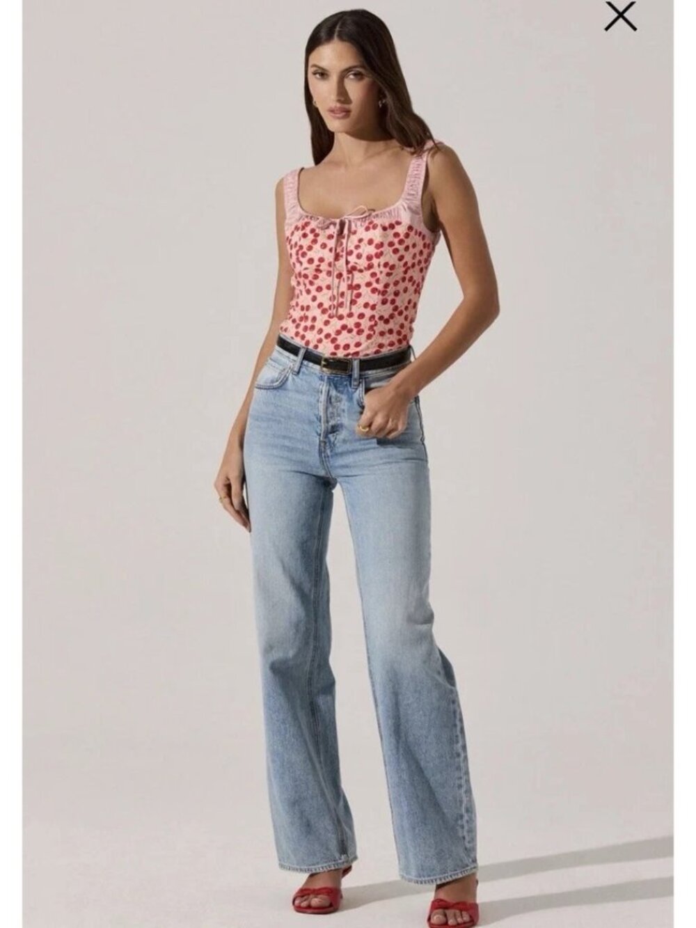 NWT ASTR The Label Milkmaid Sleeveless Top size Large L Cherry Print Girlcore